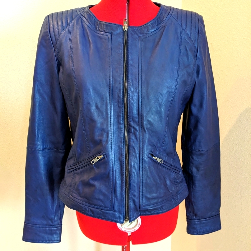 Kookai Paris Blue Lambskin Leather Jacket